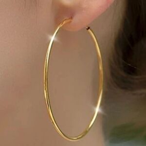 18K  Large Yellow Gold Plate  Big Circle Hoop Earrings